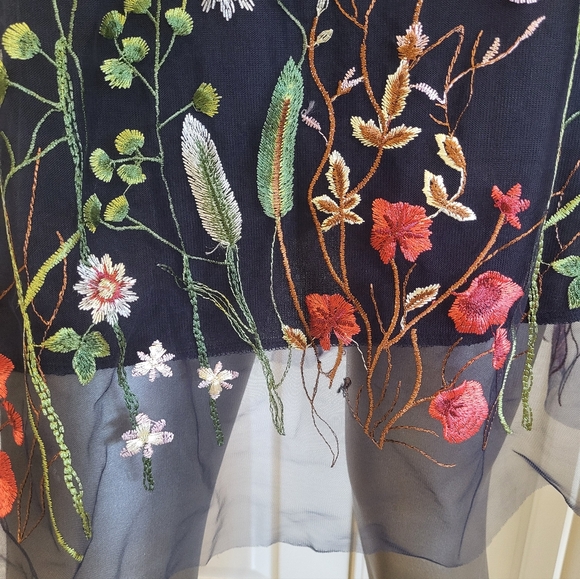 156B. NWT Highness Floral Embroidered Navy Blue Top/Dress - Size XL - Picture 3 of 7